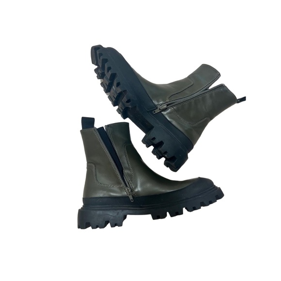 Zara Womens Ankle Boots Size EU 38 US 7.5 Dark Green Stretch Chunky - Picture 7 of 10